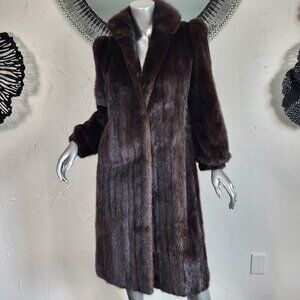 VINTAGE~PETITE SMALL~RANCH BROWN MAHOGANY GENUINE REAL FULL LENGTH MINK FUR COAT